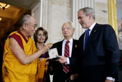 Bush, Byrd and Pelosi awarding the Dalai Lama.jpg