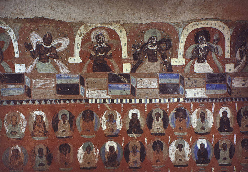 File:W1000BuddhaCaves Cave 7 w wall (Northern Wei).jpg
