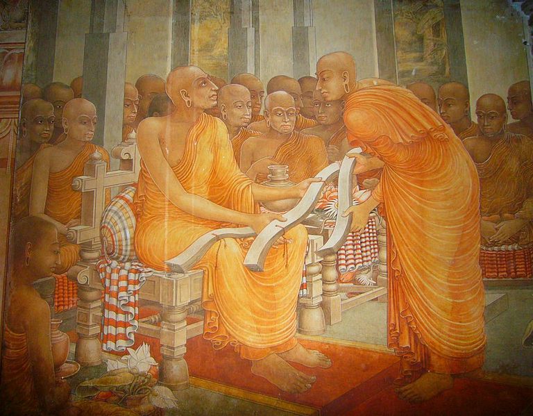 File:Buddhaghosa offering his commentaries.jpg