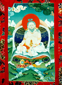 portrait of (pronounced ""), who lived from 1385 to 1509. The picture was painted by Thinley Chojor of Woodstock, .