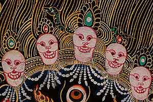 Mahakala crown ornaments: five human skulls