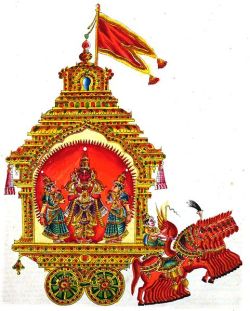 Surya in his chariot driven by seven horses.