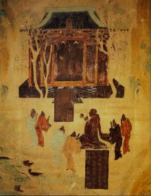 8th-century mural depicting the pseudohistorical legend of worshipping "golden man" .