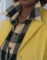 Close up of 2 collars up, shirt & blazer, with shirt open