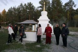 The conference lecturers looking the new Buddhist Architecture at Veltsa.