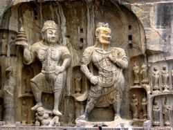 Massive Buddhist sculptures in the main grotto