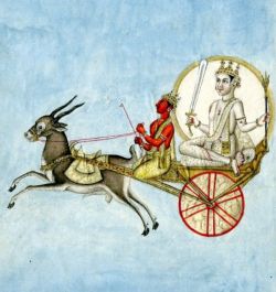 Chandra on his chariot of antelope. A 19th century watercolour painting.