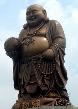 A statue of Maitreya Buddha in Budai form in Emei, Hsinchu, Taiwan