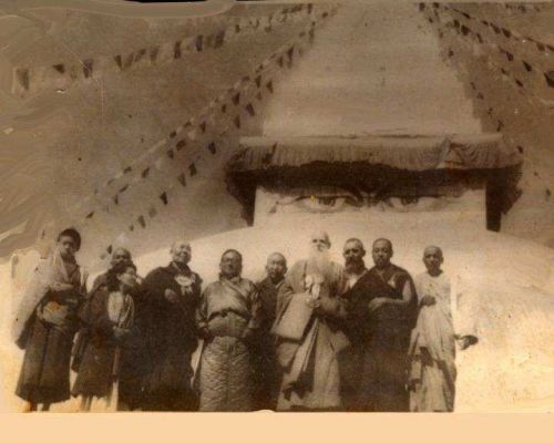Buryat lamas with Brother Vahindra and Fr. Lustig from Estonia, Kathmandu 1956 (slide 27)