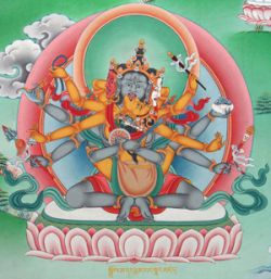 Black Tārā with yellow Vairocana