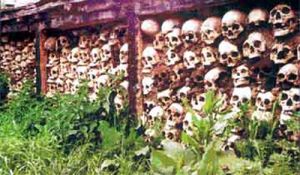 Skull wall in a Tibetan monastery.