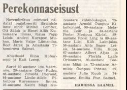 Meie Maa, 15 November 1991, page 4: "Perekonnaseisust" by Hariessa Saamel