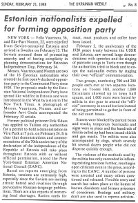 The Ukrainian Weekly, 21 February 1988: "Estonian nationalists expelled for forming opposition party"