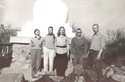 Taola members constructing a stupa in the 1980s.