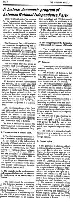 The Ukrainian Weekly, 21 February 1988: "A historic document: program of Estonian National Independence Party"