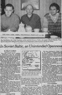 The New York Times, 10 February 1988: "In Soviet Baltic, an Unintended Openness"