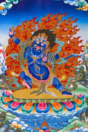 Vajrapani, the “Hand of Buddha” defeats the poisons : pride, anger, hate and jealousy